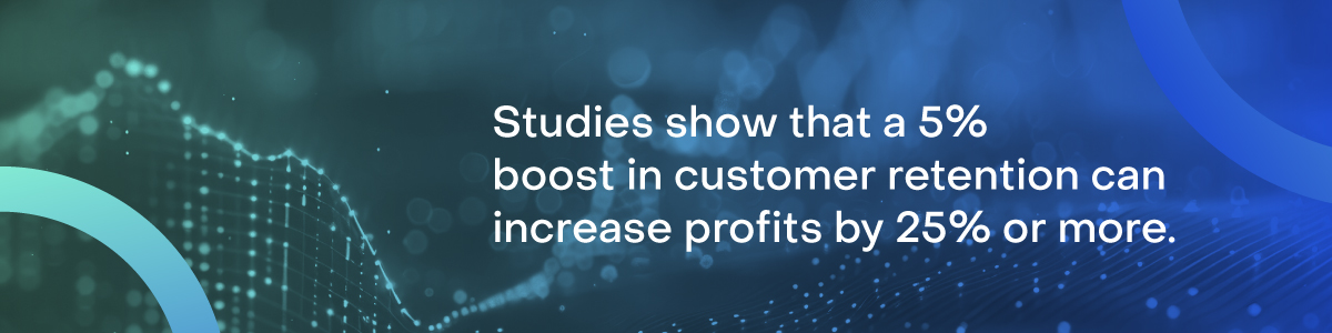 A statistical graphic that reads: "Studies show that a 5% boost in customer retention can increase profits by 25% or more."