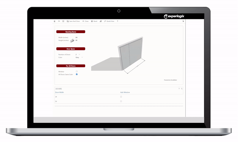 Experlogix 2D and 3D visualization gif showing a door being built on a screen.