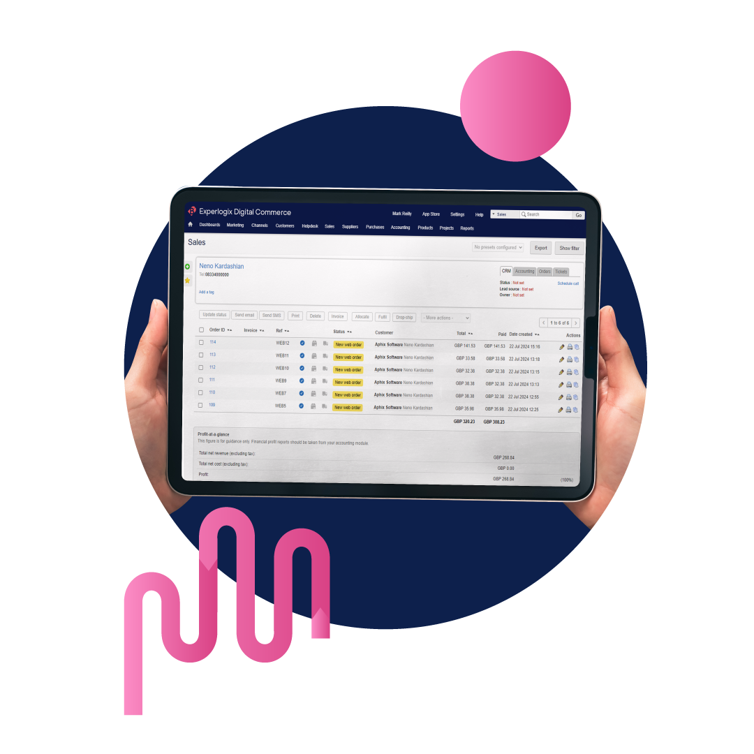 A screenshot of Experlogix Digital Commerce product integration with Brightpearl for Sage