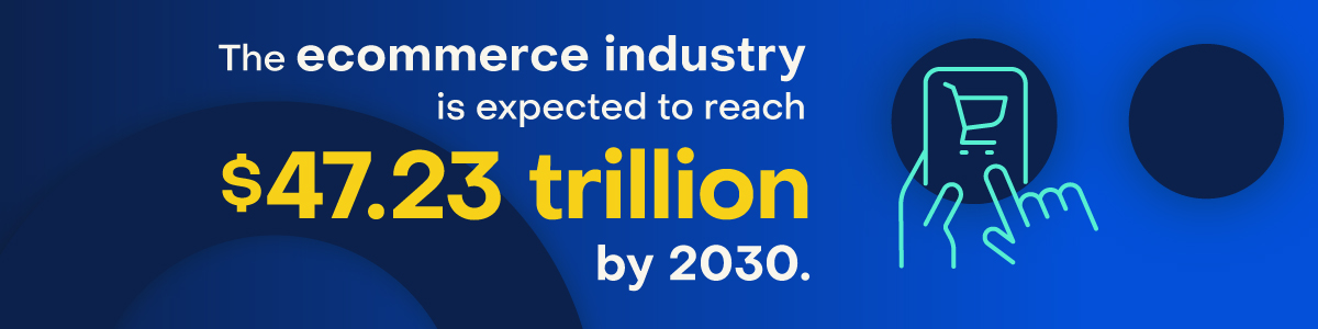 A statistic that says "The ecommerce industry is expected to reach $47.23 trillion by 2030."