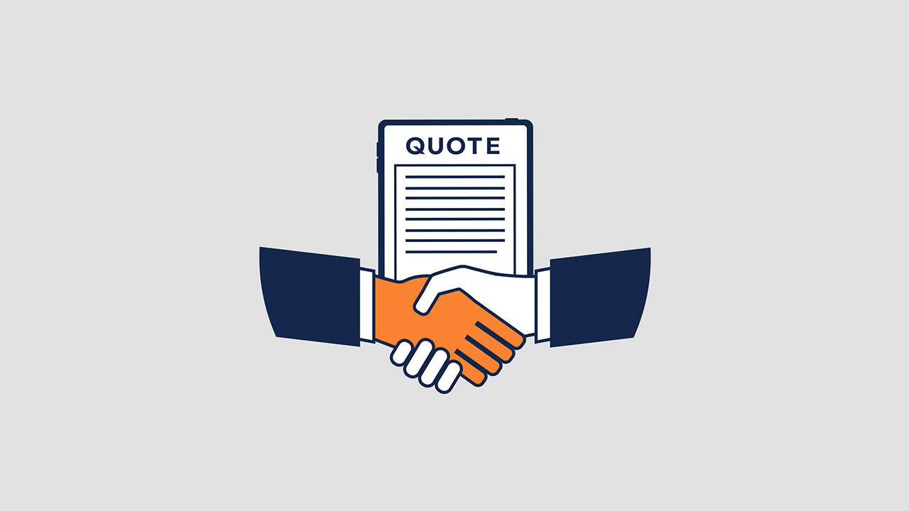 Illustration of a handshake in front of a sales quote document, symbolizing successful deal closures and efficient sales processes with document automation