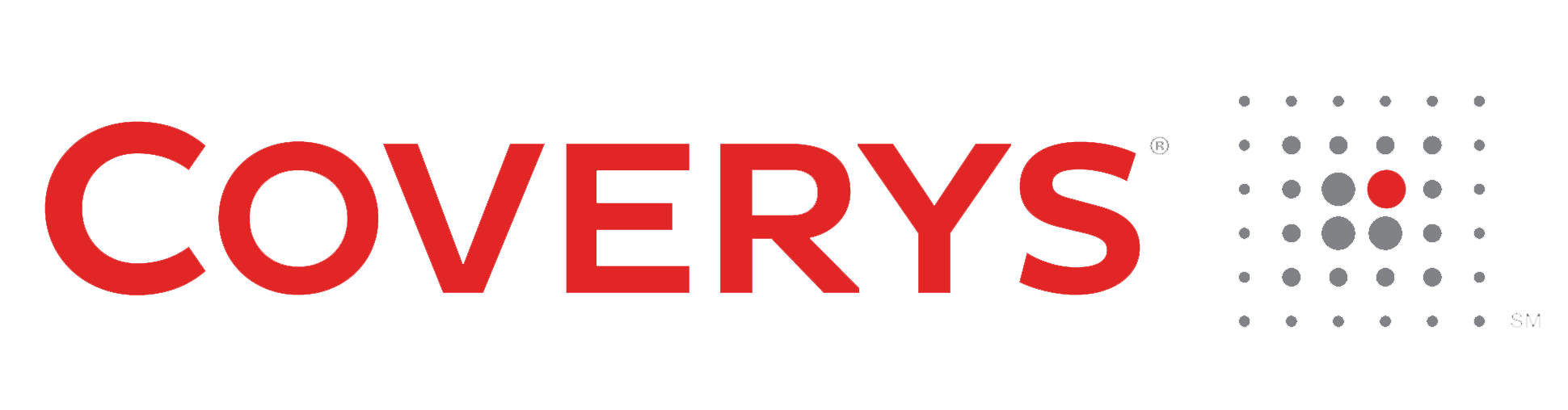 The Coverys company logo with red text and a dotted grid on the right hand side