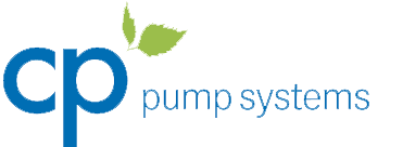 CP Pumpen company logo featuring blue text and a green leaf.