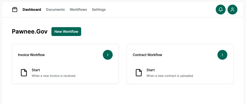 Example of Document Automation Workflow dashboard 