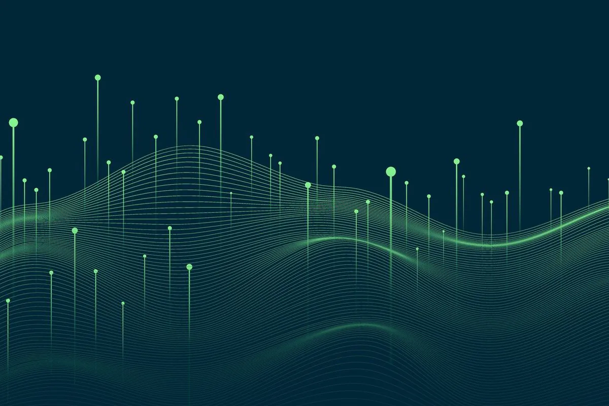 Abstract visualization of digital data flow, representing the latest trends and innovations in document automation and CPQ solutions for 2023, highlighting the need for optimized business processes and technology investments.