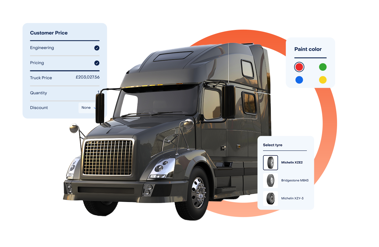 A business man in a blue buttoned shirt looks at a document while sitting at his desk in front of a computer, all placed inside of a designed green circle.