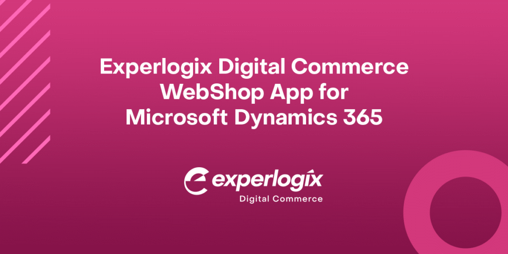 Pink gradient background with the Experlogix Digital Commerce logo and text that says, "Experlogix Digital Commerce WebShop App for Intact."