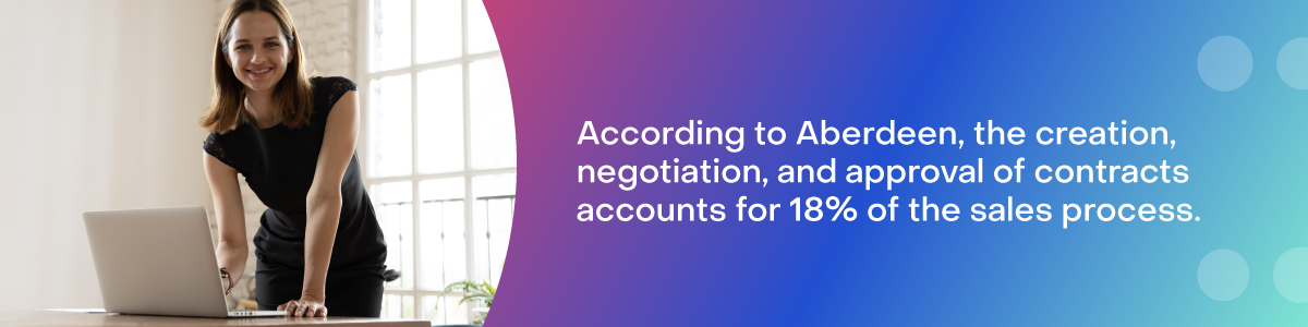 A statistical graphic showing a woman looking at a laptop in an office on a gradient background.