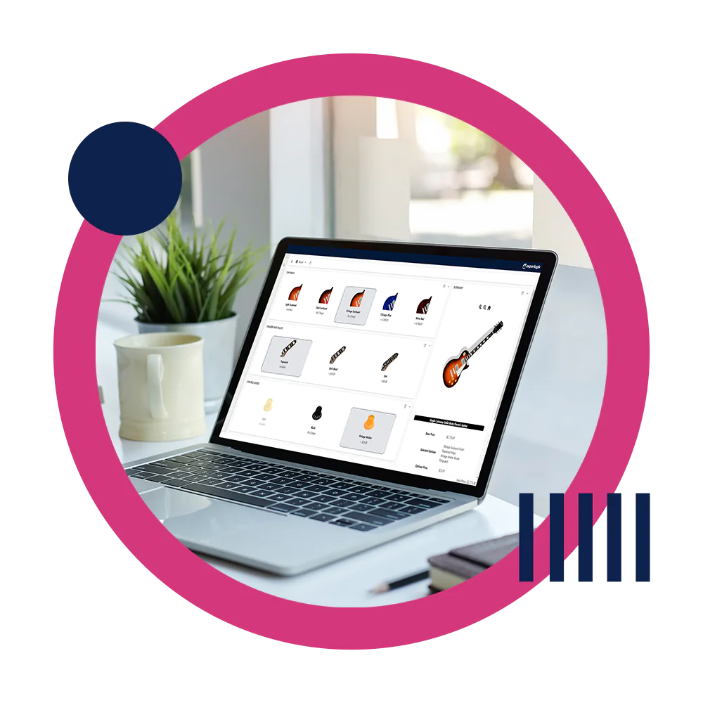 Experlogix Digital Commerce product screenshot in a laptop showing uniform management.