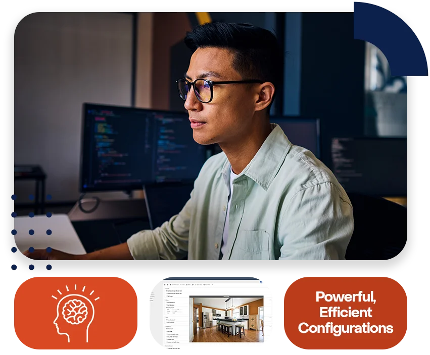 An office with cool lighting and business coworkers sitting at a table in a meeting.