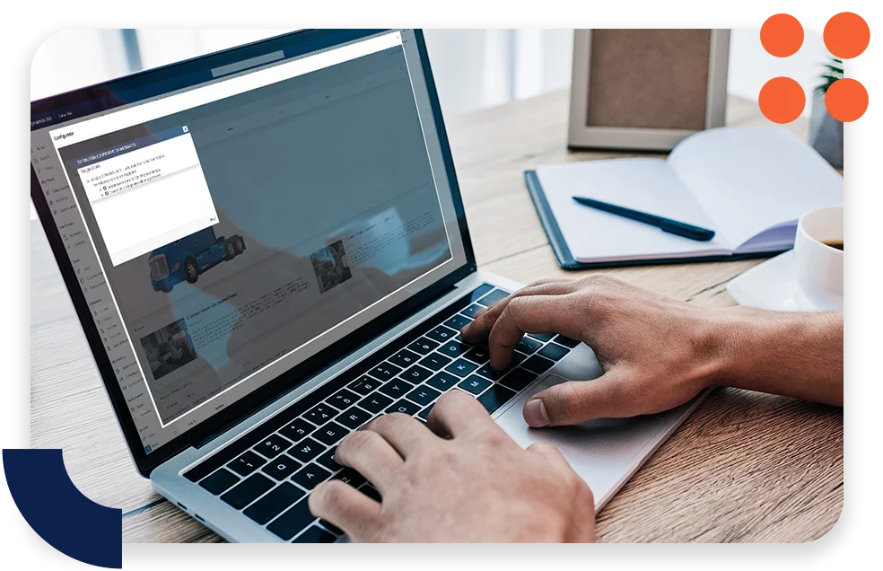 CPQ-Photo-with-two-patterns-three-modules2 An office with cool lighting and business coworkers sitting at a table in a meeting.