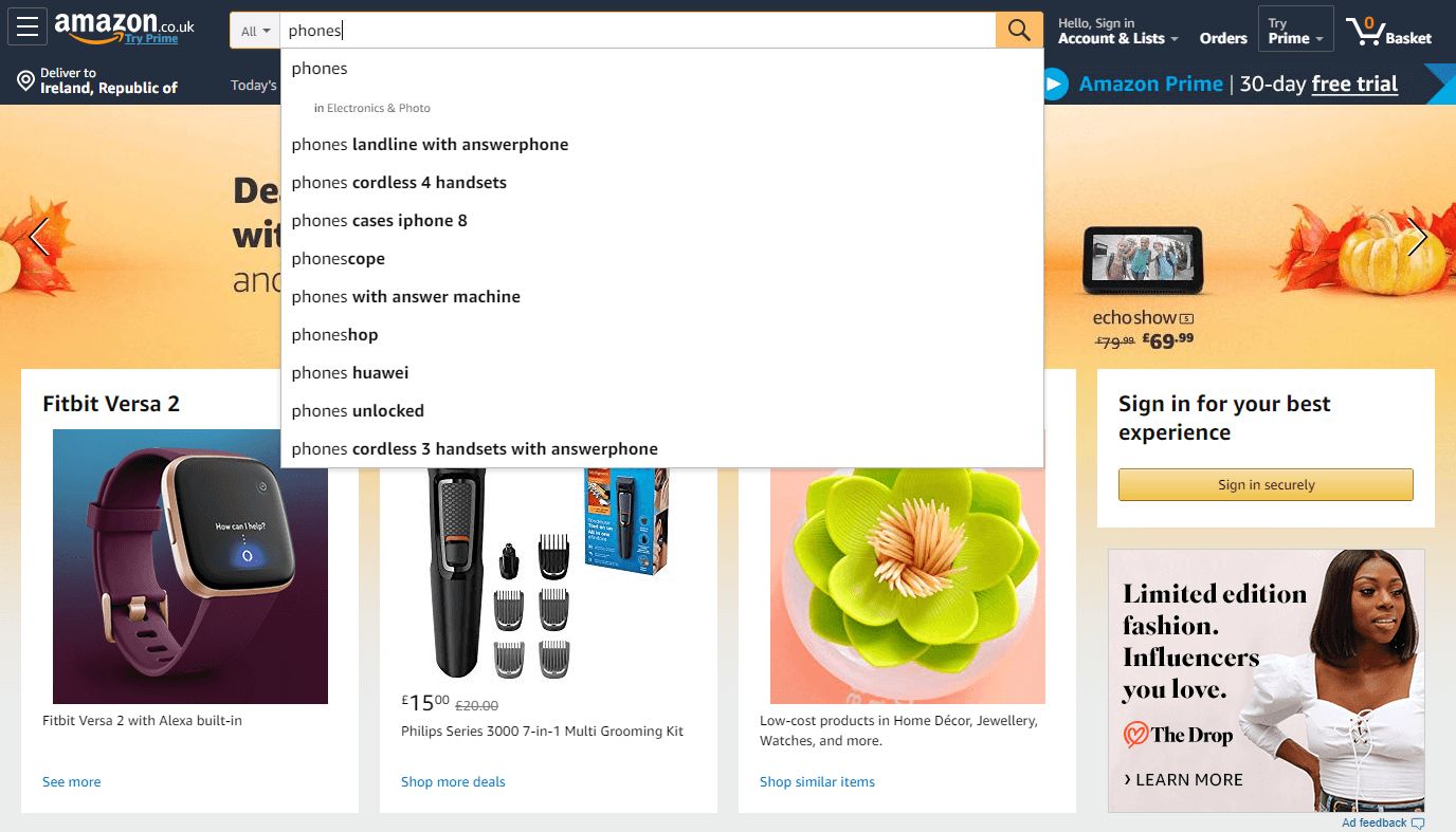 phones search results on Amazon's website
