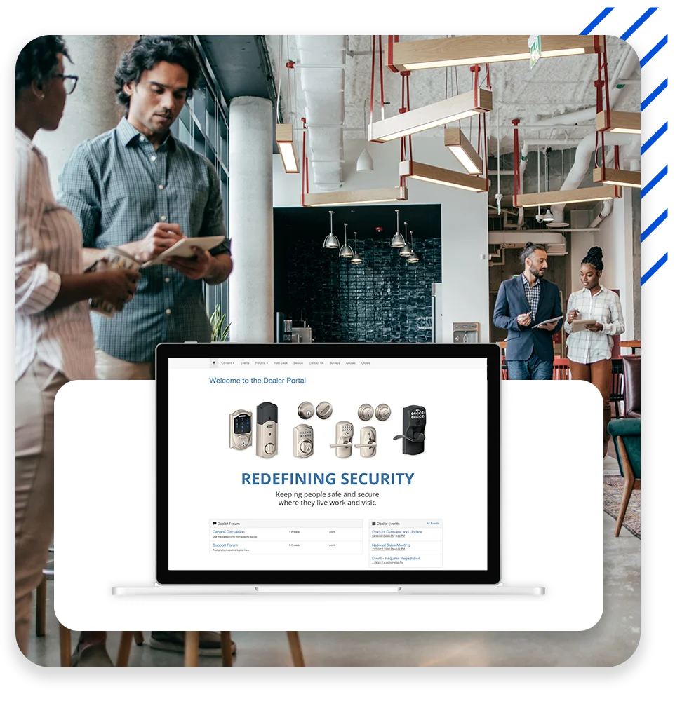 Experlogix CPQ admin center dealer portal screenshot overlaid on an office suite.