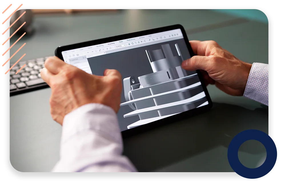 An office with cool lighting and business coworkers sitting at a table in a meeting.