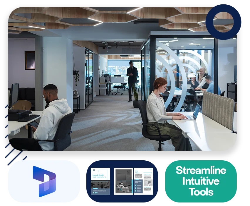 A conference room with three businessmen collaborating and the text "Rude errors by 52%".