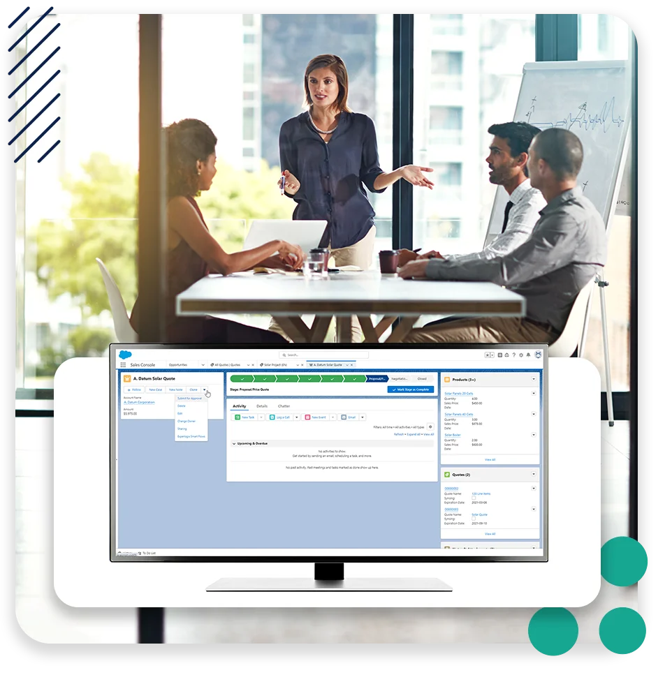 A conference room with three businessmen collaborating and the text "Rude errors by 52%".