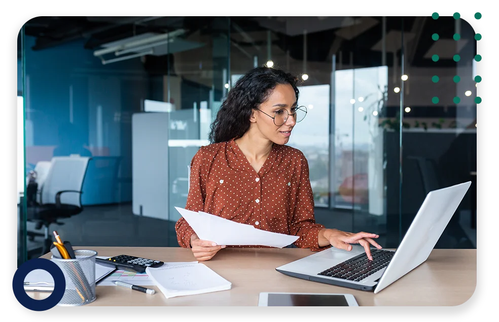 A conference room with three businessmen collaborating and the text "Rude errors by 52%".