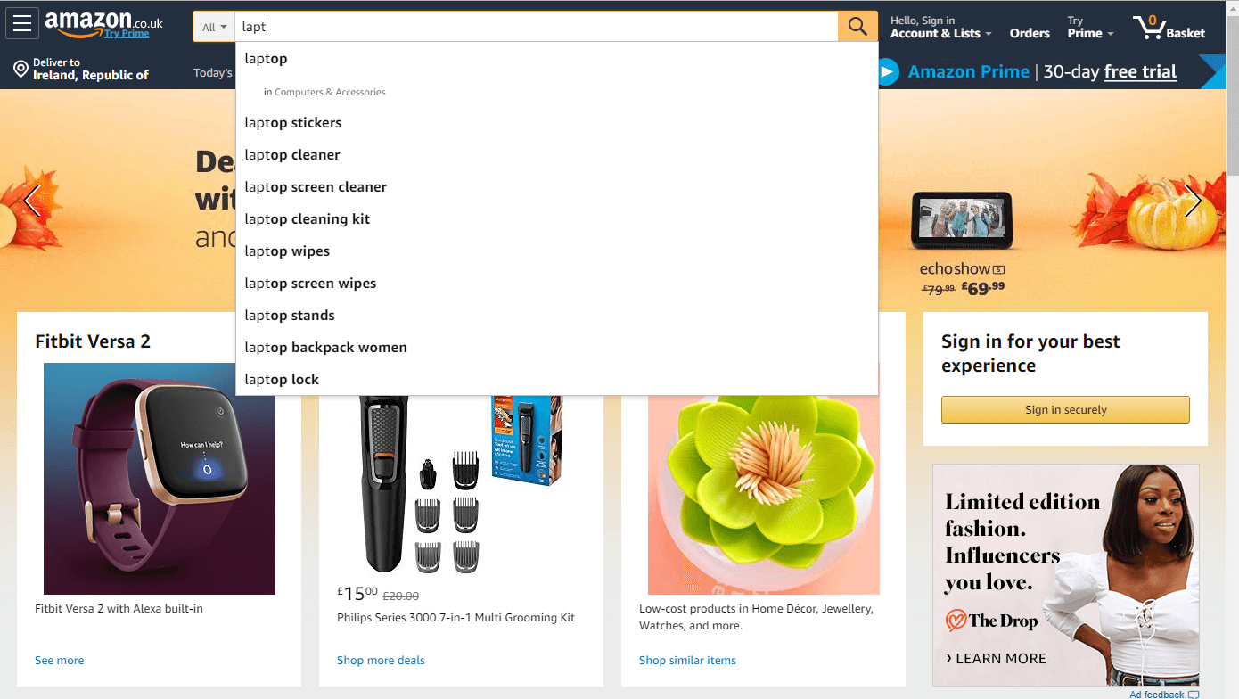 laptop search results on Amazon's website